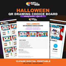 Load image into Gallery viewer, Halloween QR Drawing Choice Board – Growing Artists (Digital Download PDF)
